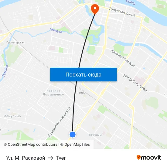 Ул. М. Расковой to Tver map