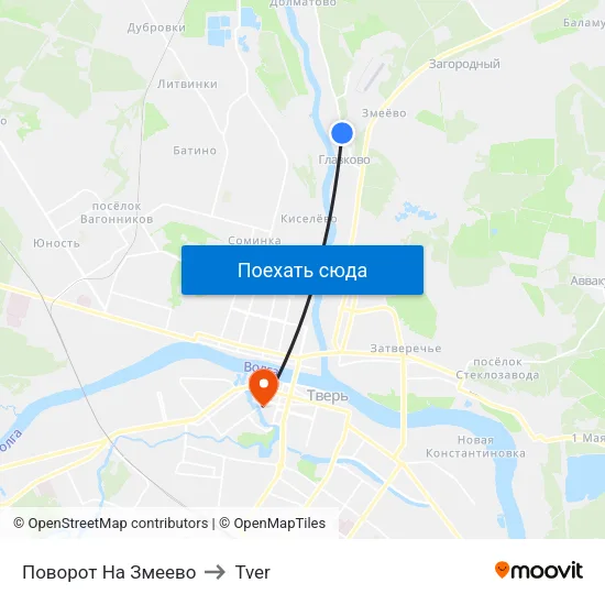 Поворот На Змеево to Tver map