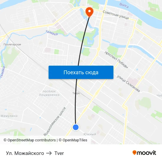 Ул. Можайского to Tver map