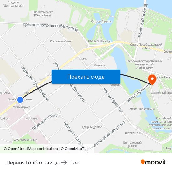 Первая Горбольница to Tver map