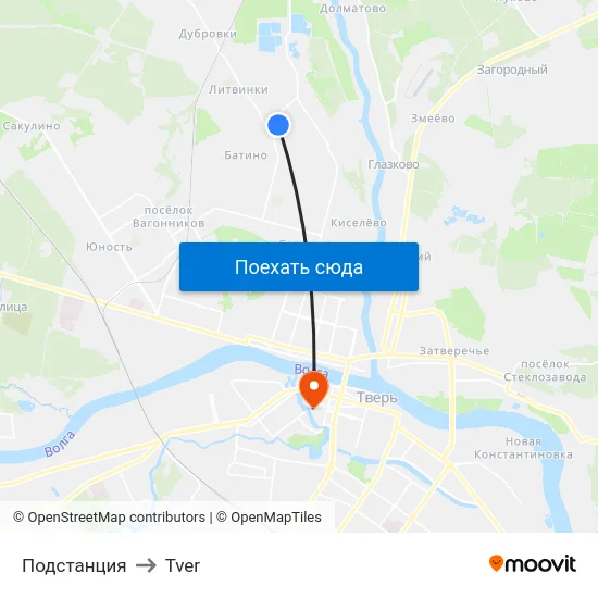 Подстанция to Tver map
