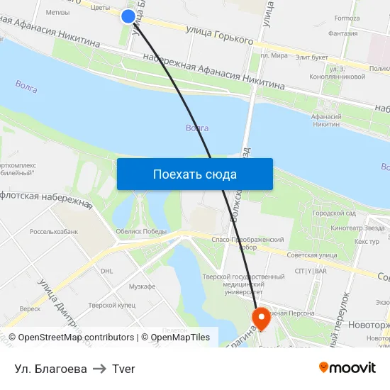 Ул. Благоева to Tver map