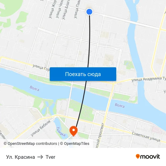 Ул. Красина to Tver map