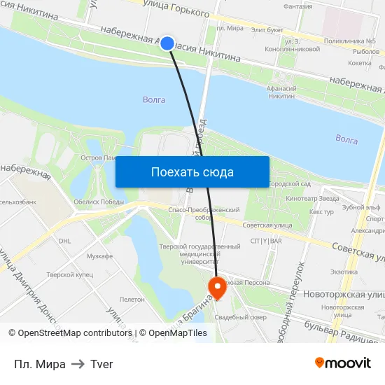 Пл. Мира to Tver map