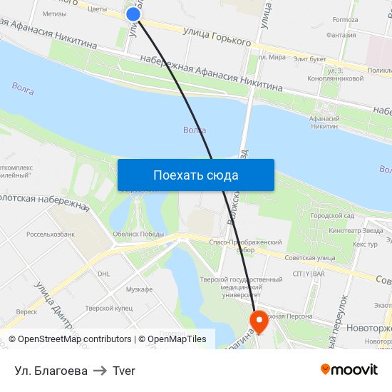 Ул. Благоева to Tver map