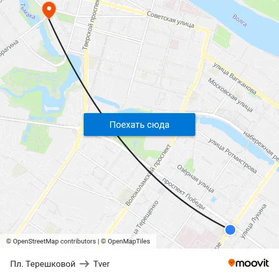 Пл. Терешковой to Tver map