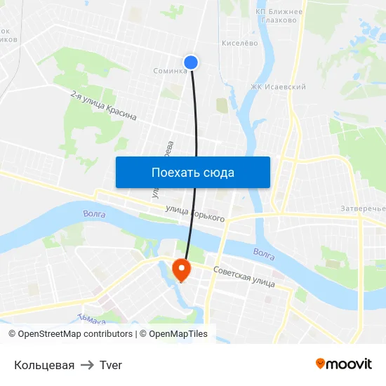 Кольцевая to Tver map