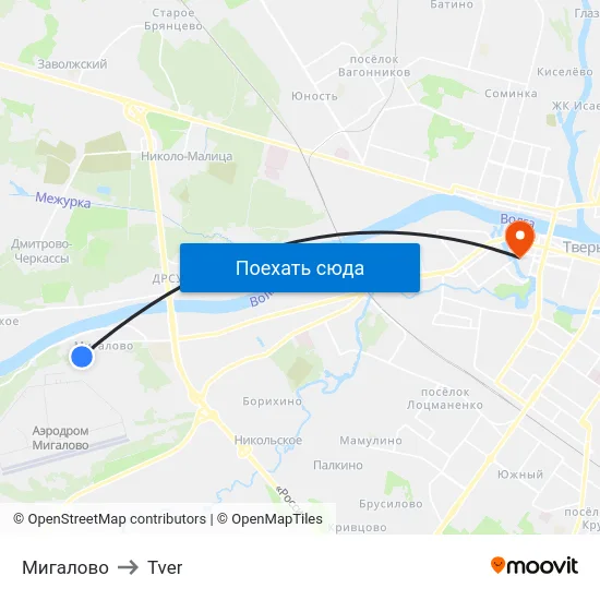 Мигалово to Tver map