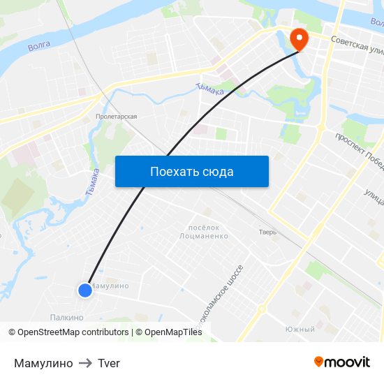 Мамулино to Tver map