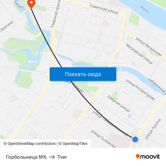 Горбольница №6 to Tver map