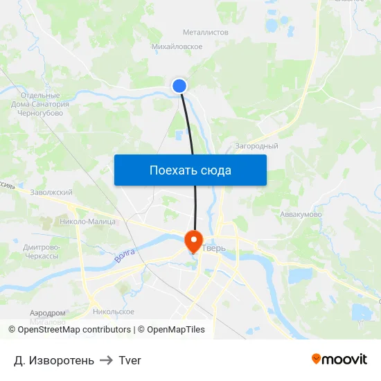 Д. Изворотень to Tver map