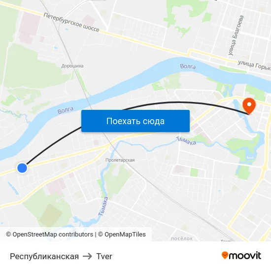 Республиканская to Tver map