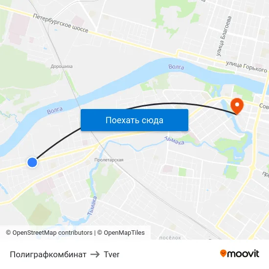 Полиграфкомбинат to Tver map