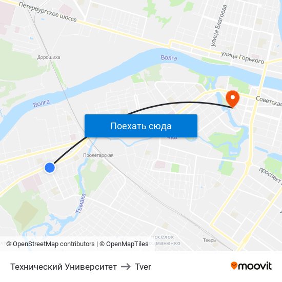 Технический Университет to Tver map