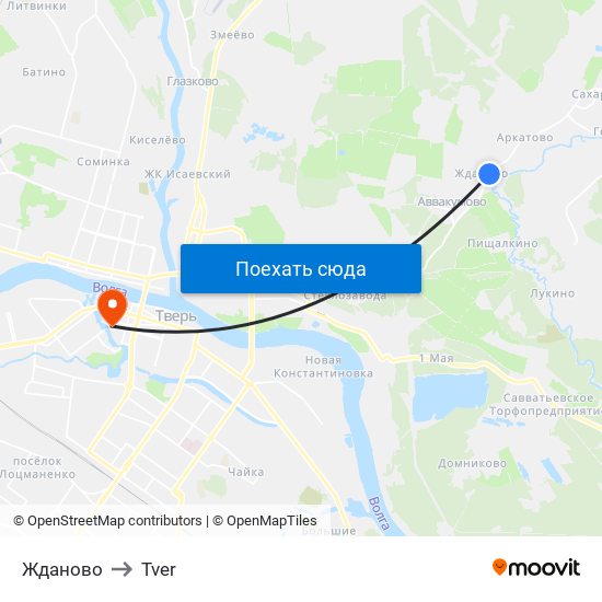 Жданово to Tver map