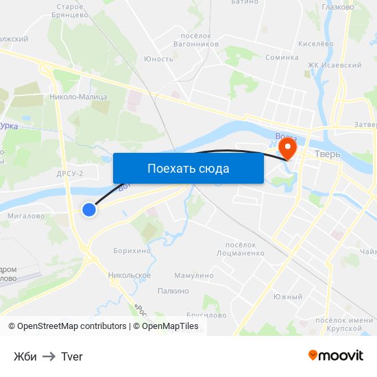 Жби to Tver map