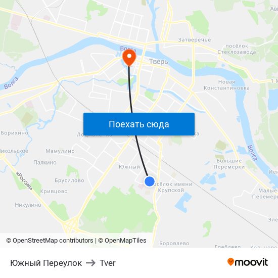 Южный Переулок to Tver map