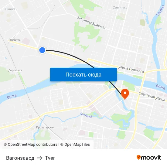 Вагонзавод to Tver map