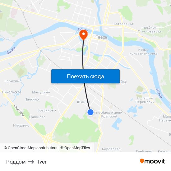 Роддом to Tver map