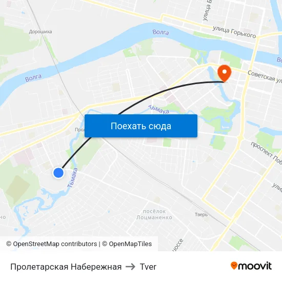 Пролетарская Набережная to Tver map