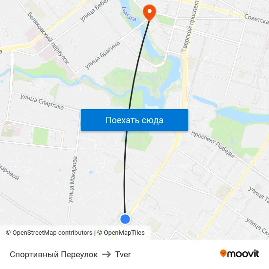 Спортивный Переулок to Tver map