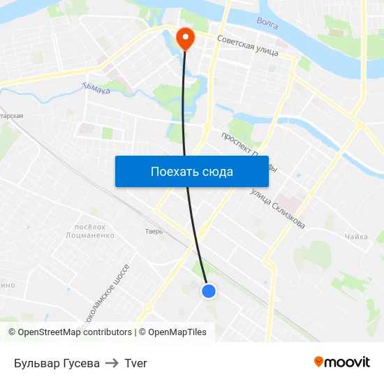 Бульвар Гусева to Tver map
