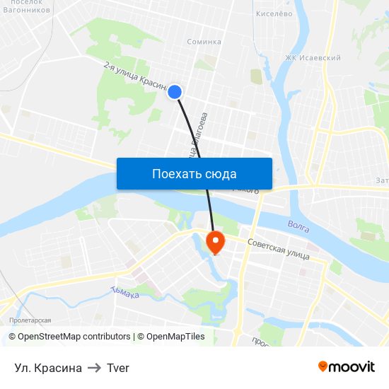 Ул. Красина to Tver map