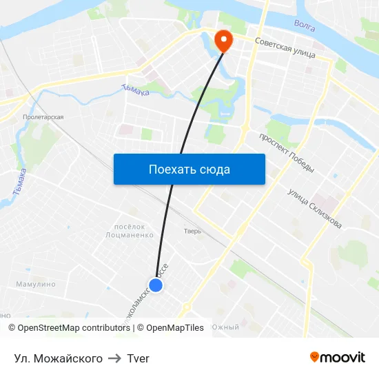 Ул. Можайского to Tver map