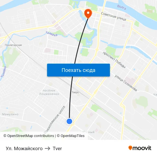 Ул. Можайского to Tver map