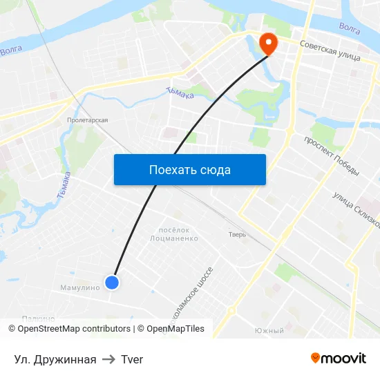 Ул. Дружинная to Tver map