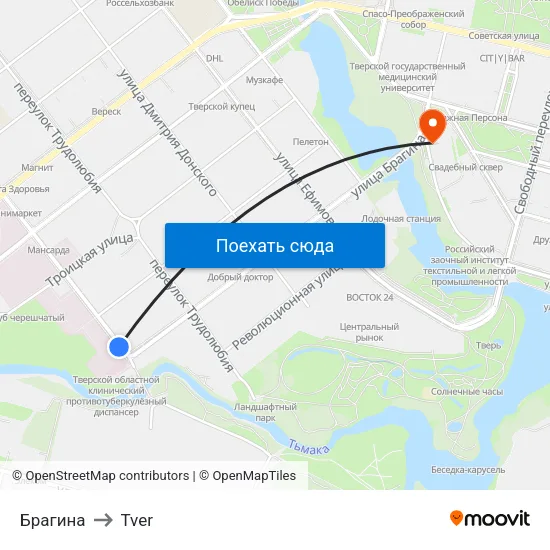 Брагина to Tver map