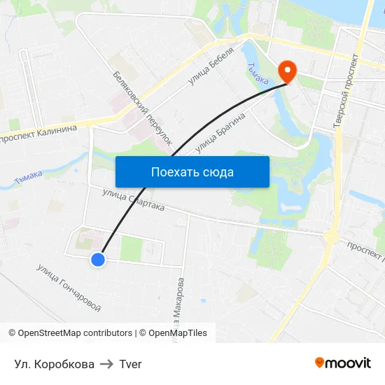Ул. Коробкова to Tver map