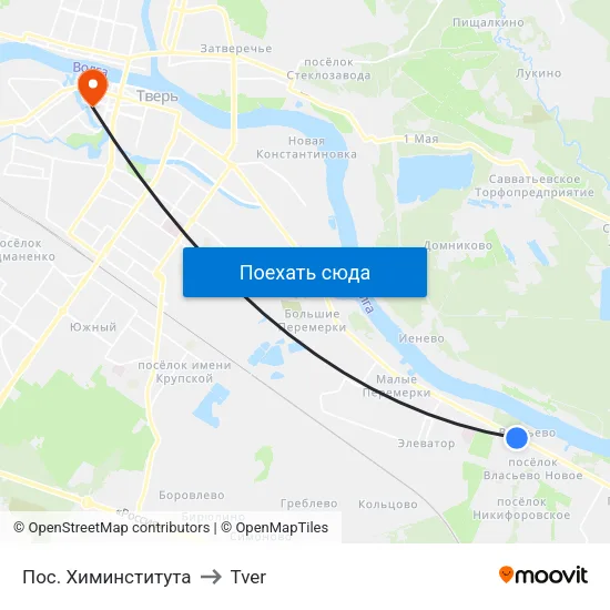 Пос. Химинститута to Tver map