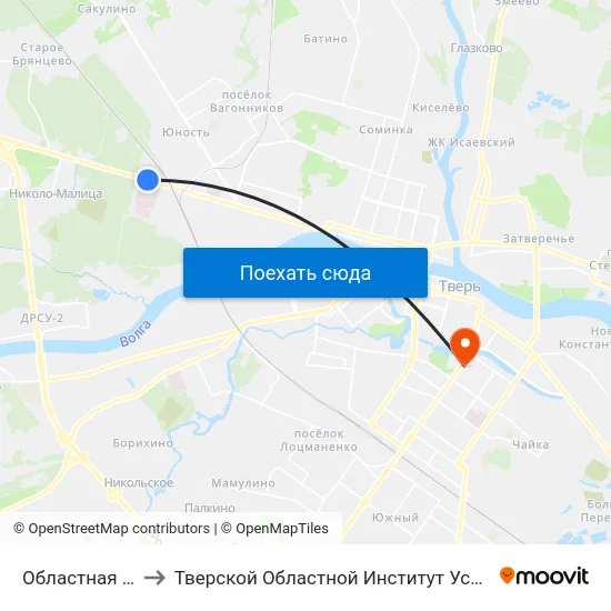Областная Больница to Тверской Областной Институт Усовершенствования Учите map