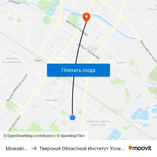Можайского, 78 to Тверской Областной Институт Усовершенствования Учите map