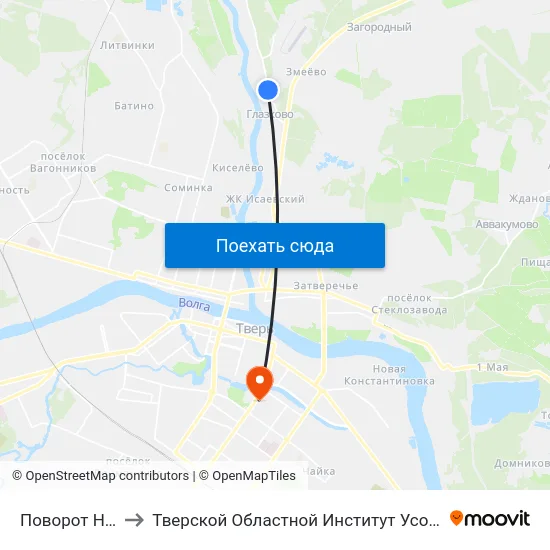 Поворот На Змеево to Тверской Областной Институт Усовершенствования Учите map