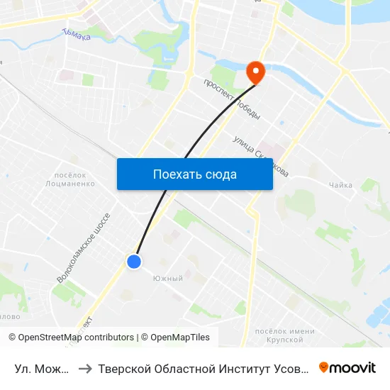 Ул. Можайского to Тверской Областной Институт Усовершенствования Учите map