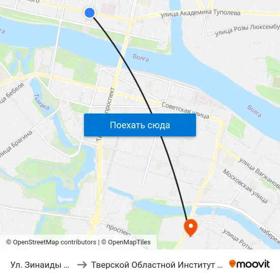 Ул. Зинаиды Конопляновой to Тверской Областной Институт Усовершенствования Учите map