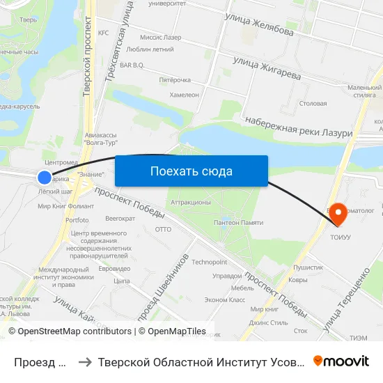 Проезд Дарвина to Тверской Областной Институт Усовершенствования Учите map
