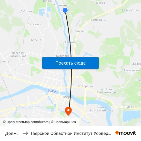 Долматово to Тверской Областной Институт Усовершенствования Учите map
