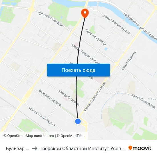 Бульвар Цанова to Тверской Областной Институт Усовершенствования Учите map