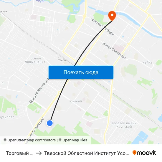 Торговый Парк №1 to Тверской Областной Институт Усовершенствования Учите map
