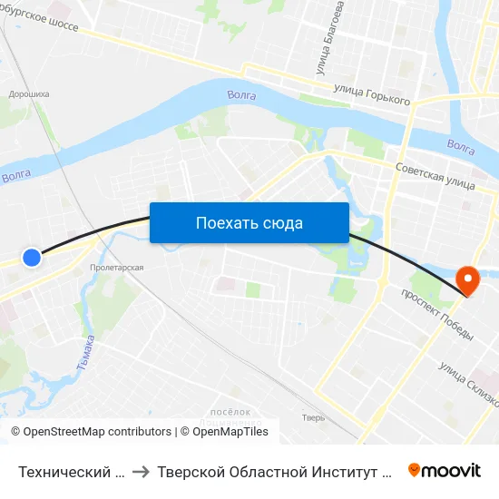 Технический Университет to Тверской Областной Институт Усовершенствования Учите map