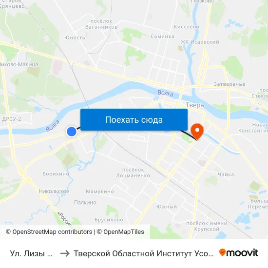 Ул. Лизы Чайкиной to Тверской Областной Институт Усовершенствования Учите map