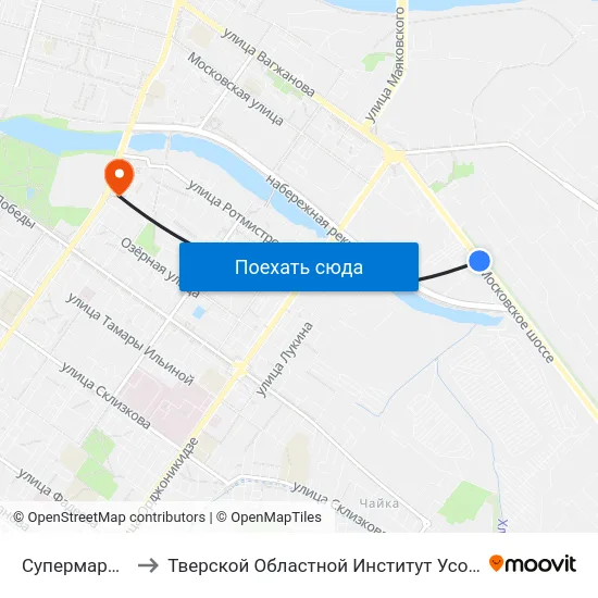 Супермаркет 'Лента' to Тверской Областной Институт Усовершенствования Учите map