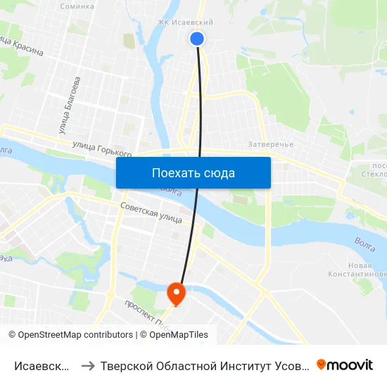 Исаевский Ручей to Тверской Областной Институт Усовершенствования Учите map