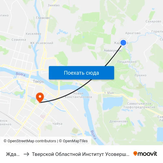 Жданово to Тверской Областной Институт Усовершенствования Учите map