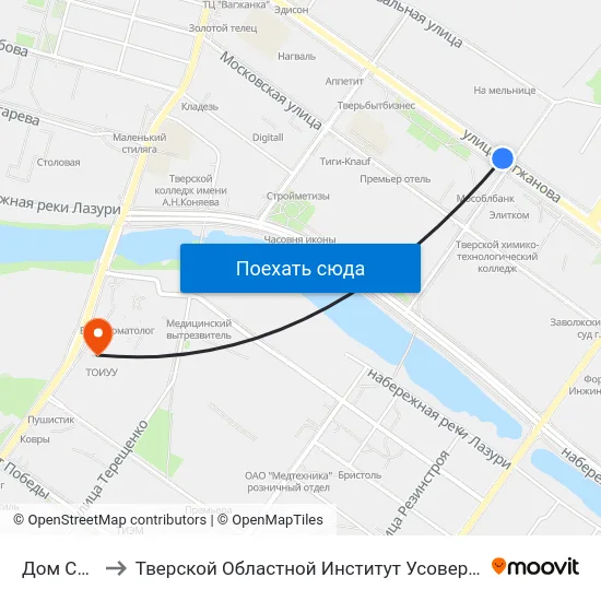 Дом Союзов to Тверской Областной Институт Усовершенствования Учите map
