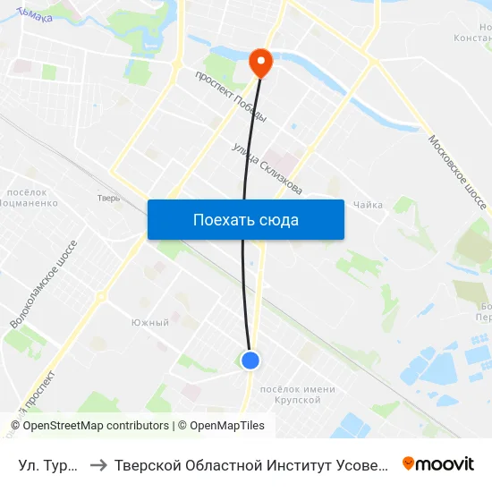 Ул. Тургенева to Тверской Областной Институт Усовершенствования Учите map
