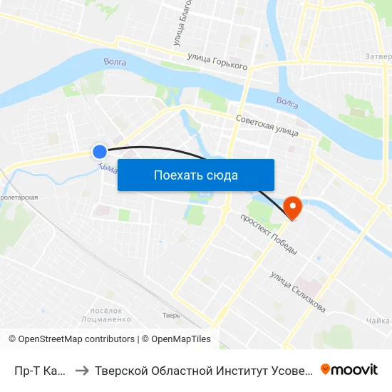 Пр-Т Калинина to Тверской Областной Институт Усовершенствования Учите map